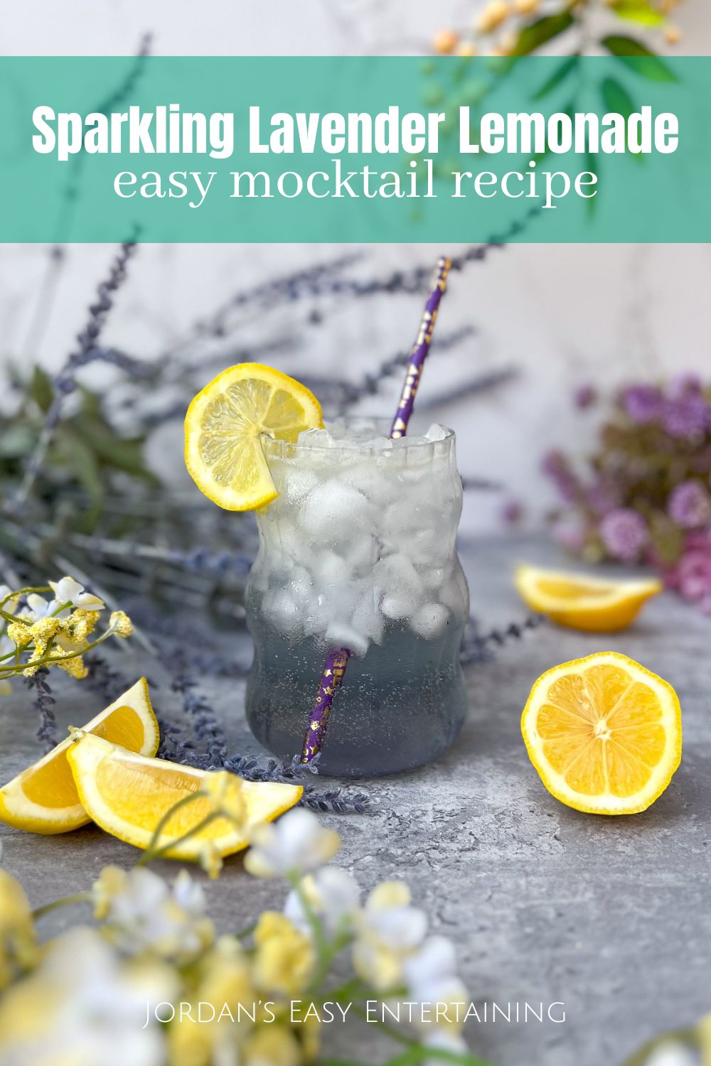 a summer mocktail of sparkling lavender lemonade